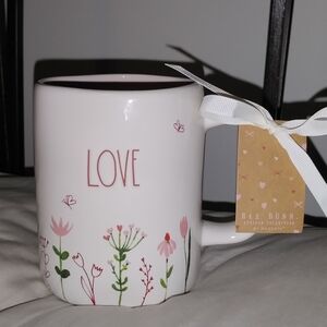 Rae Dunn White Floral "LOVE" Mug with Pink Interior, Artisian Collection, NWT